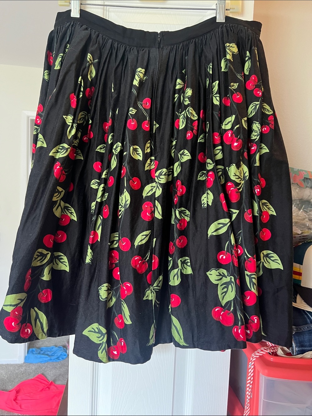 Pinup Girl Black Cherry Print gathered Skirt - Picture 2 of 5